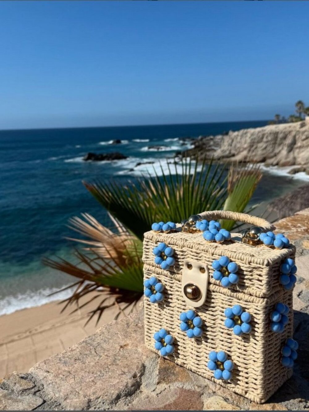 Daisy Embellished Straw Bucket Bag | Rattan Flower Box Purse by Jenna Lee - Picture 4 of 4
